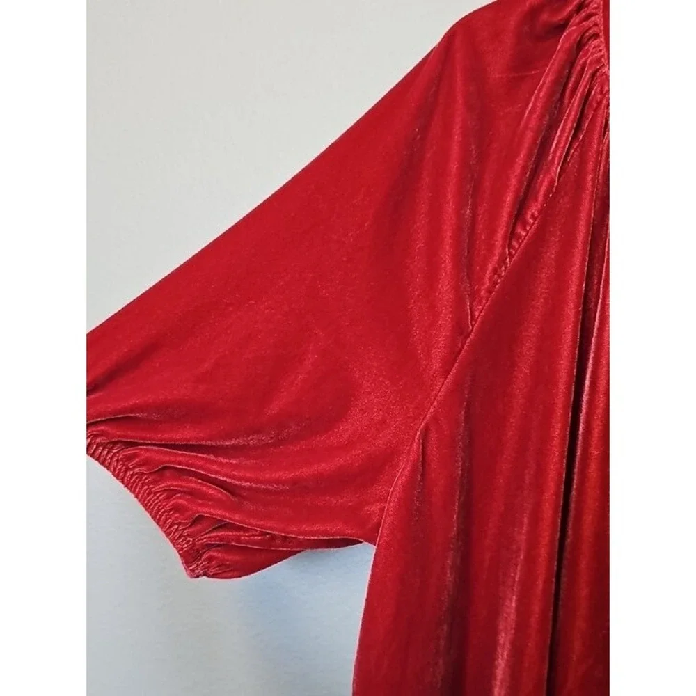 Old Navy Red Velvet Puff Sleeve Split V-Neck Blouse Top Plus Size 2X
